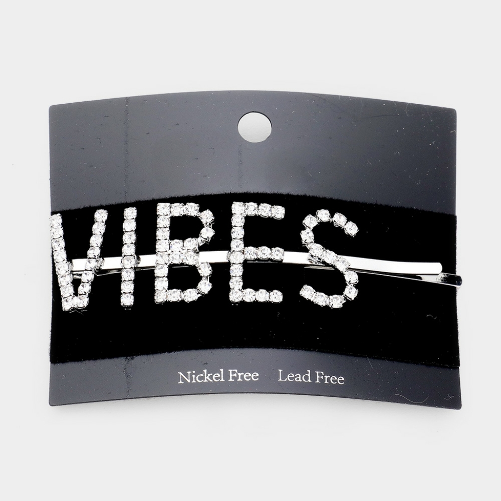 Clear Rhinestone Silver VIBES Bobby Pin - Picture 3 of 3